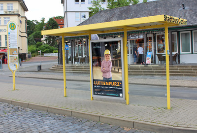Weltkulturerbe Rammelsberg Werbekampagne: Außenwerbung, Citylight-Plakat<br><br>
* Luttenfurz = kleiner Bergmann, der die richtige Größe hätte um die Luftzuleitungen (Lutten) von innen zu reinigen