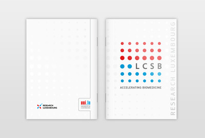 LCSB - Luxembourg Centre for Systems Biomedicine »5-Minuten-Broschüre« Kurzzusammenfassung der Arbeit des LCSB. Umschlag Hochpägung und UV-Lack