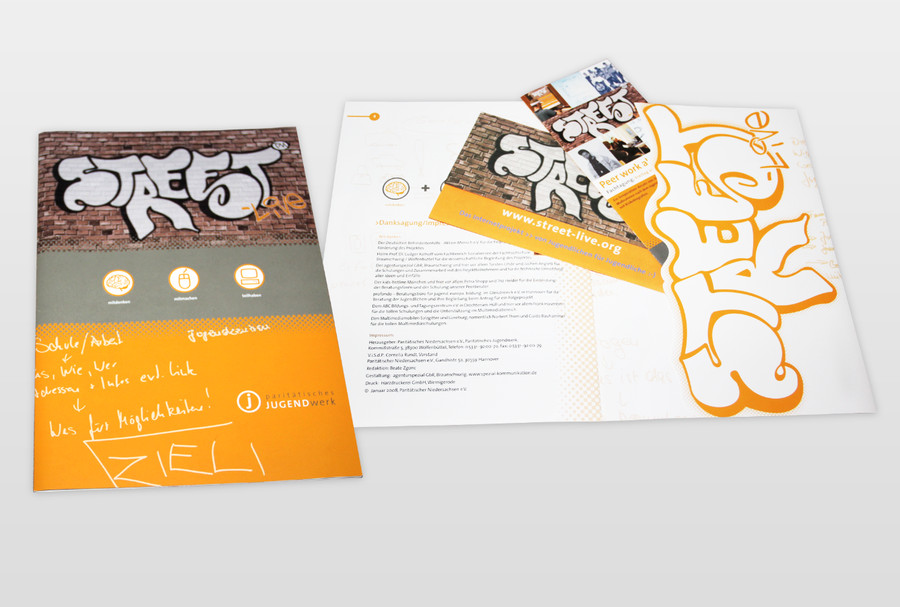 Projektbroschüre: Streetlive Umschlag, Karte und Innenseiten