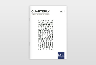 Quarterly 03|17 Titelseite (Veredelung: Hochprägung und UV-Lack auf strukturiertem Papier)