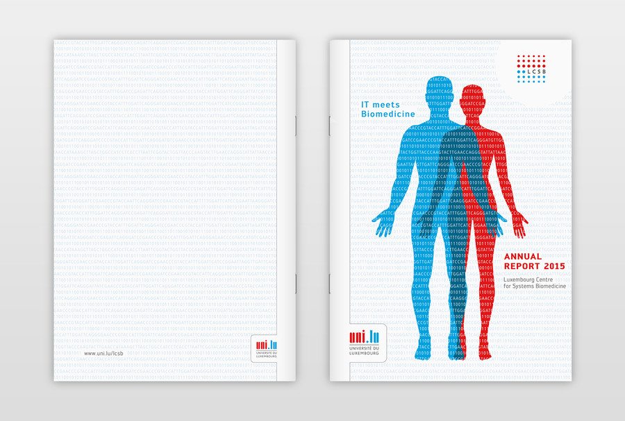 LCSB - Luxembourg Centre for Systems Biomedicine Jahresbericht: Covergestaltung mit Illustration in den Institutsfarben