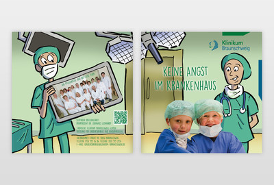 Keine Angst im Krankenhaus Bildergeschichte im Pixibuchstil. Das Heft erklärt Kindern die Abläufe in der Kinderchirurgie und soll Ängste nehmen. Umschlag
