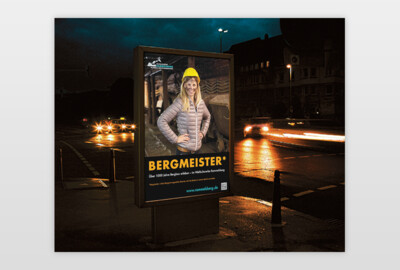 Weltkulturerbe Rammelsberg Werbekampagne: Außenwerbung, Citylight-Plakat<br><br>
* Bergmeister = beim Bergamt angestellter Beamter, der die Zechen in seinem Bezirk verwaltete